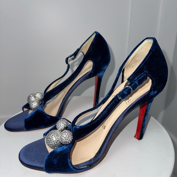 Christian Louboutin Blue velvet Palace Strauss high heel sandals/Size 7.5 - Picture 5 of 9